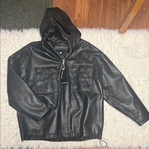 Bolongaro Trevor hooded leather anorak jacket in black